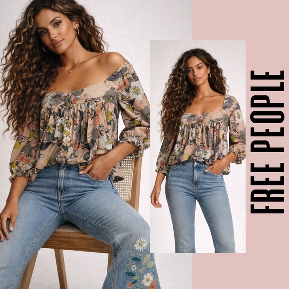 Free People Tops - Free People floral top pleated babydoll lightweight XS